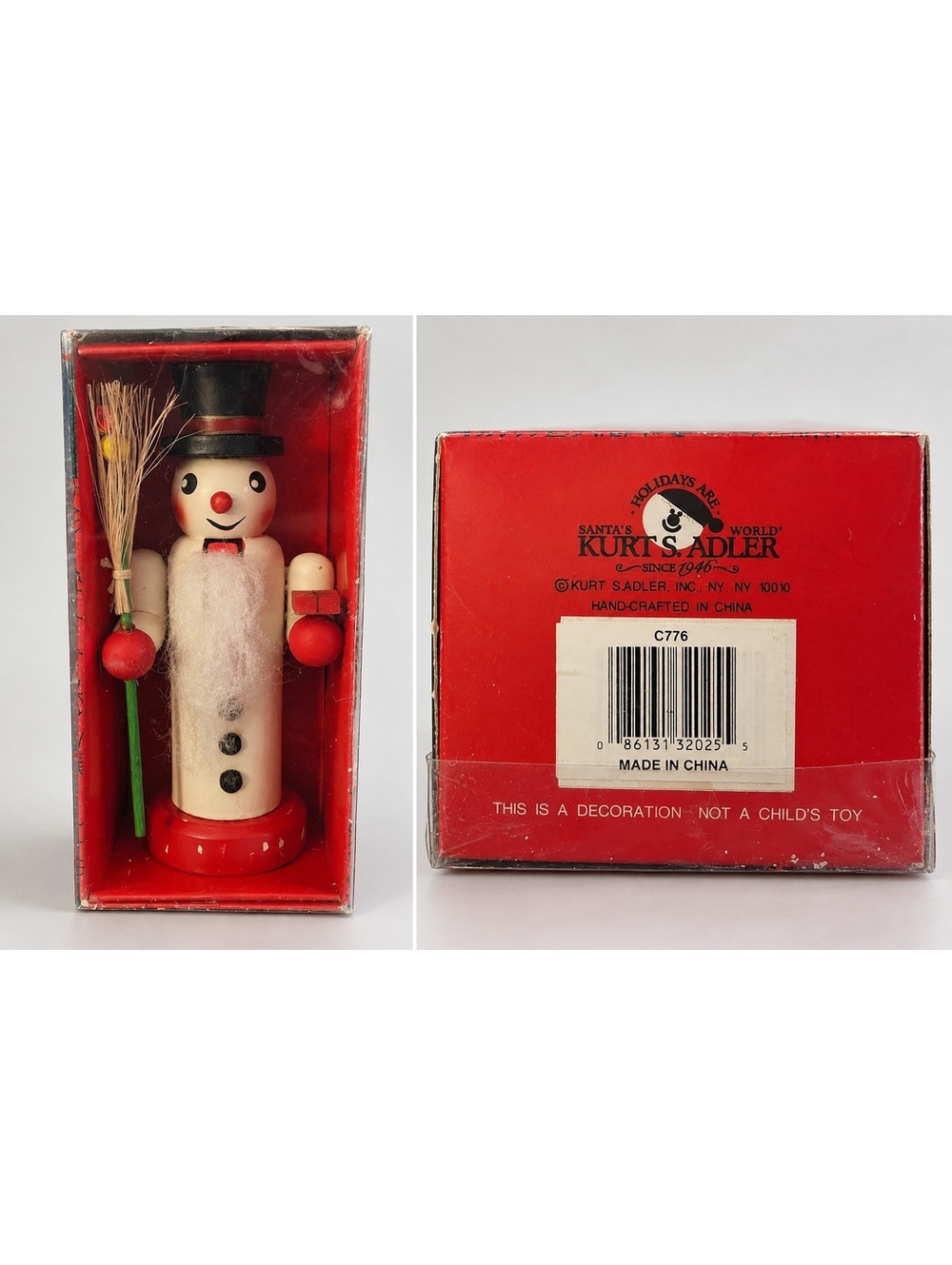 Vintage Kurt S Adler Santa’s World Wooden Snowman Christmas Figurine C776 Boxed